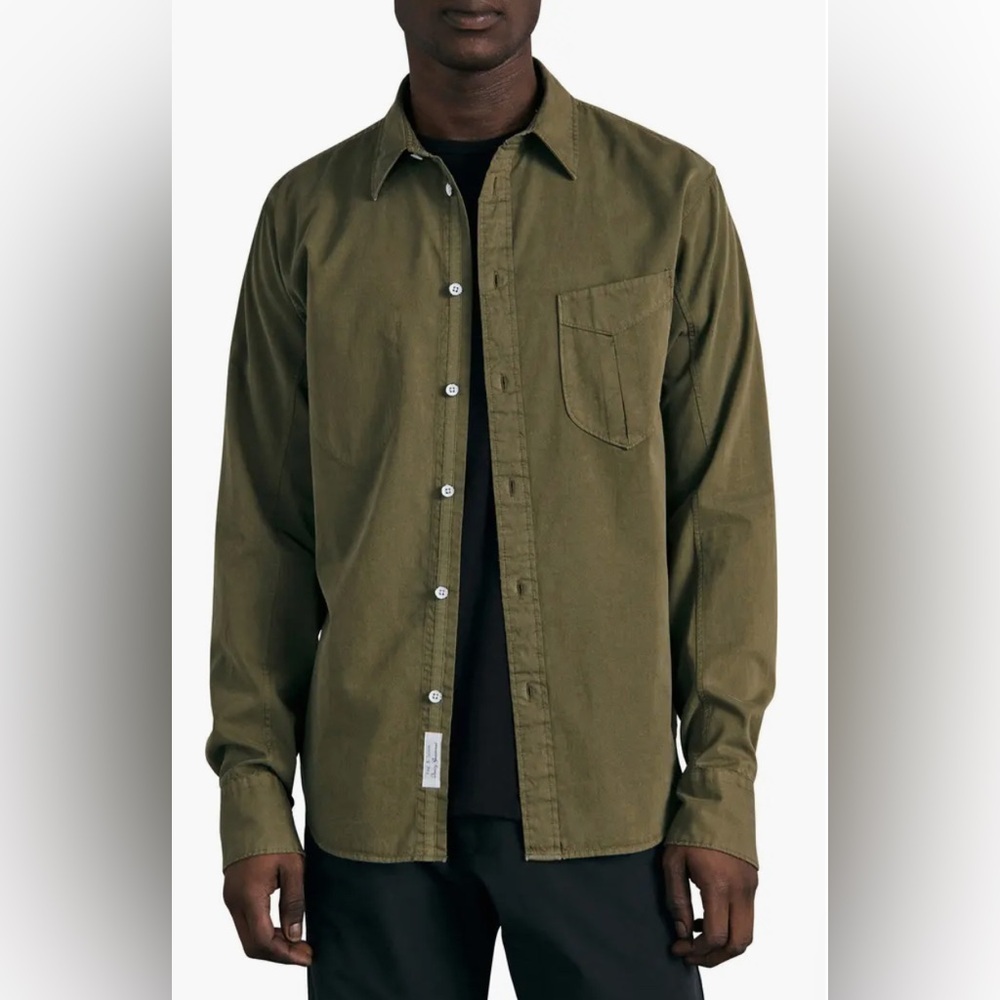 Rag & Bone Men’s Arrow Garment Dyed Cotton Blend Button‎ Up Shirt Forest Green S